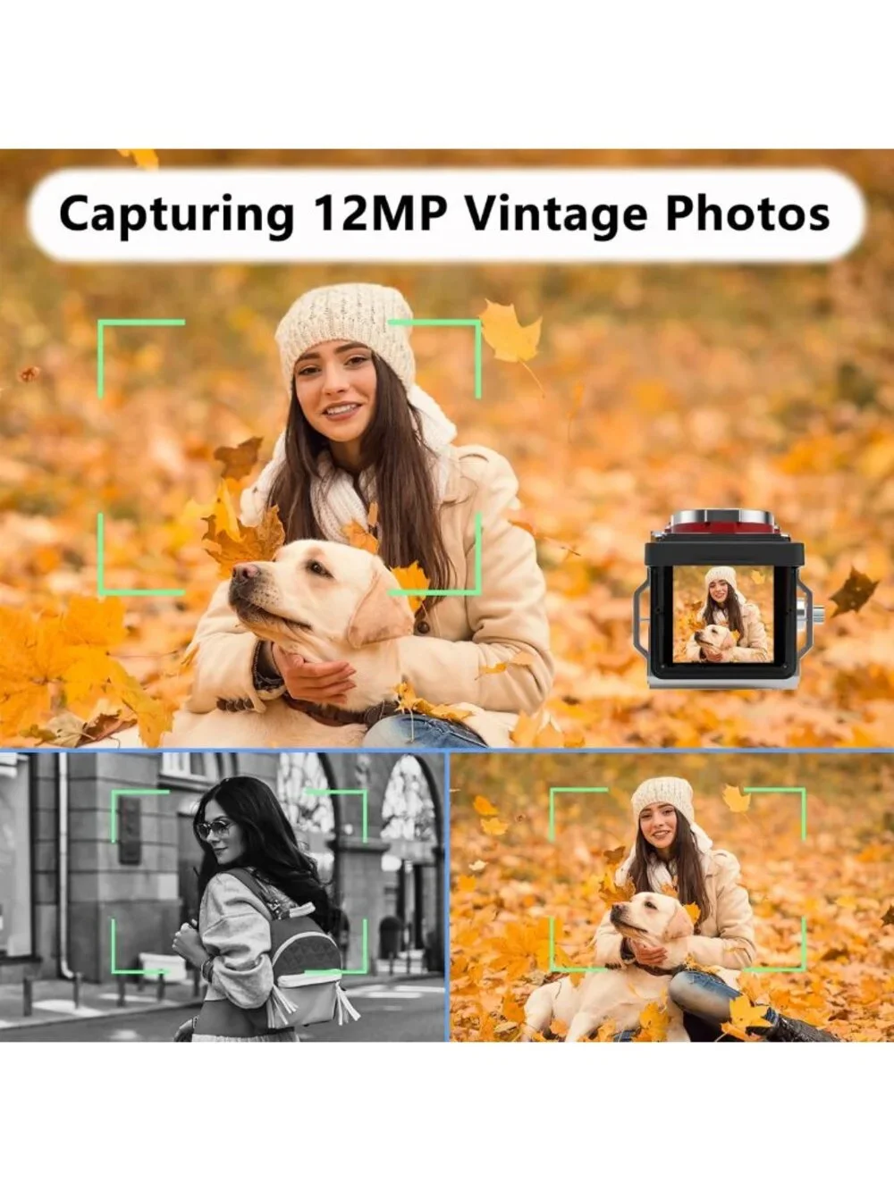 Vintage Mini Digital Camera - Retro Point & Shoot, 1080P Video, 12MP Photos